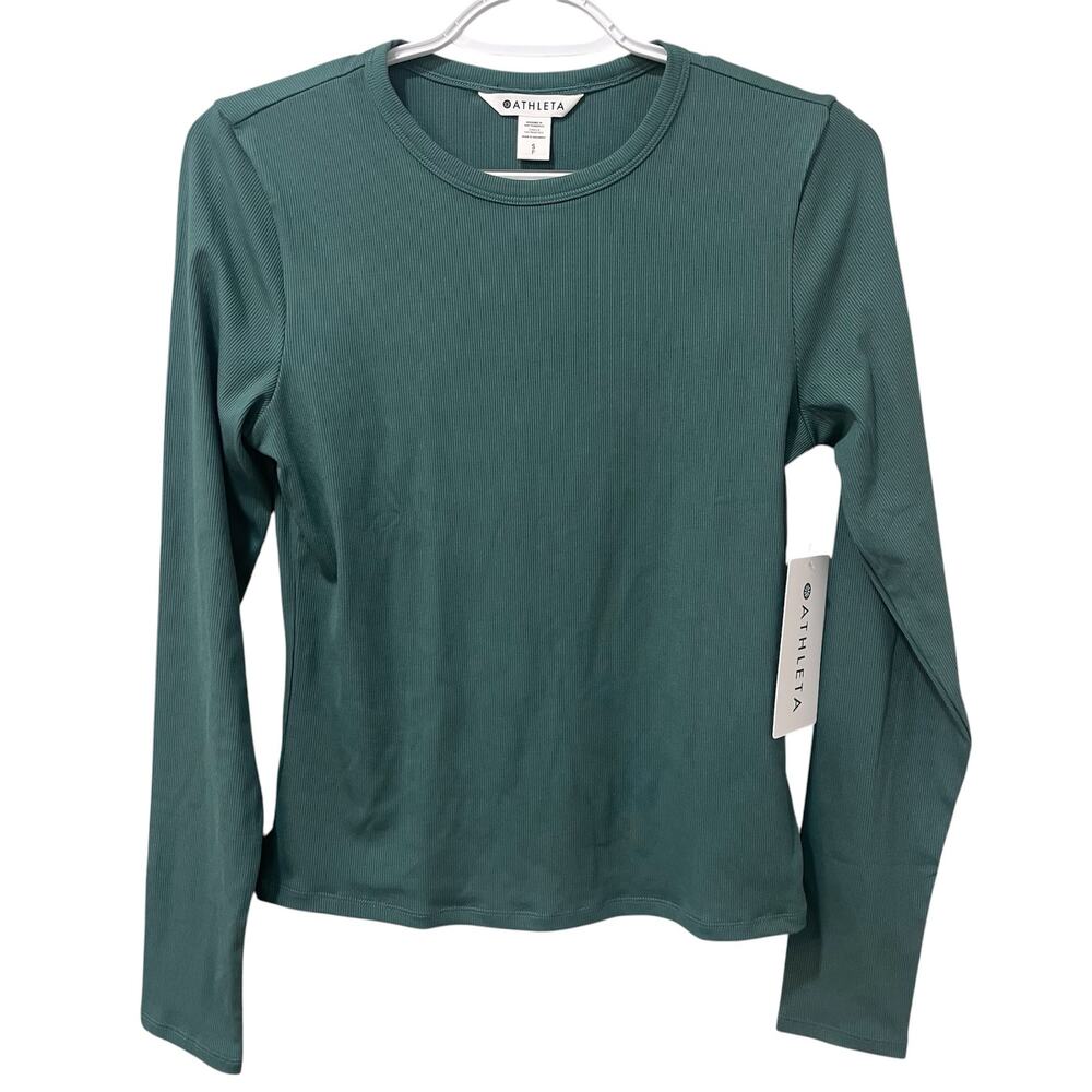 ATHLETA | *NWT* Signature Rib Crew Long Sleeve Top Green Sz S - Picture 2 of 7